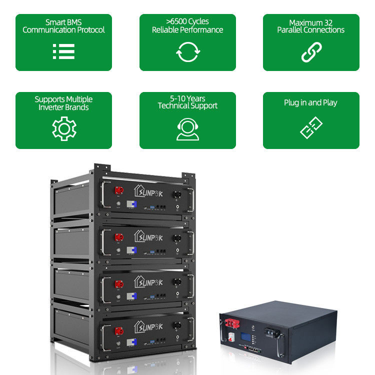 Rack-Batterie Energiespeichersysteme für Zuhause Lifepo4 Batterie mit Bluetooth 48V 200AH 10kwh