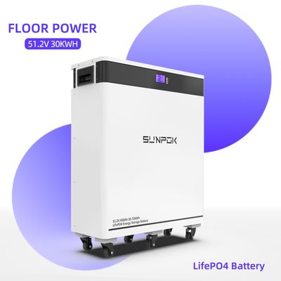 30KWh 51.2V Portable Floor-Mounted 600AH LiFePO4 Battery Pack CAN IP65 Deep Cycle Home Energy Storage Hybrid Split