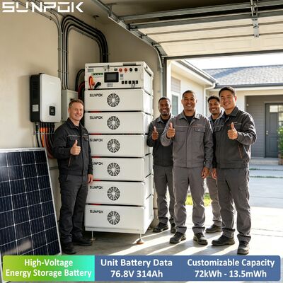 Sunpok Unterbrechungsfreie Stromversorgungen 24,12 kWh 314 Ah 76,8 V Hochspannungs-Solar-LFP-LiFePO4-Batteriebank für Gewerbe